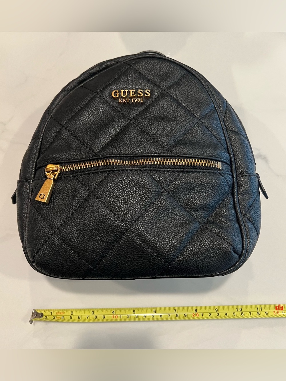 Guess Abey Black Mini Adjustable Gold Chain Straps Quilted Logo Backpack
